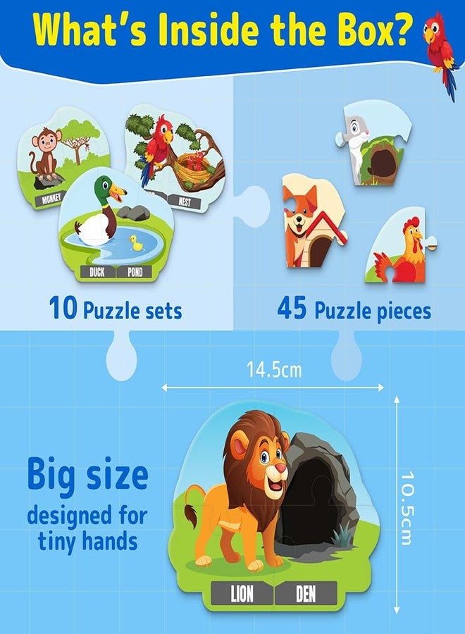 Funtad Kids Puzzleup Learn Animal Homes,10-In-1 Entry Level Puzzle,45 Big Size Jigsaw Pieces,Montessori Educational Toy To Improve Memory & Unlock New Words,Gift For Boys & Girls Age 3,4 & 5 Yrs - Image 2